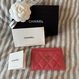 Authentic Chanel Caviar Card Holder Pink